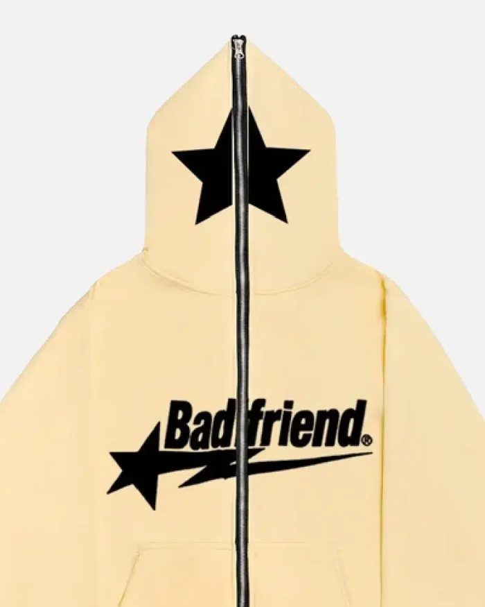 Bad Friend Full Zipper Hoodie Beige Black