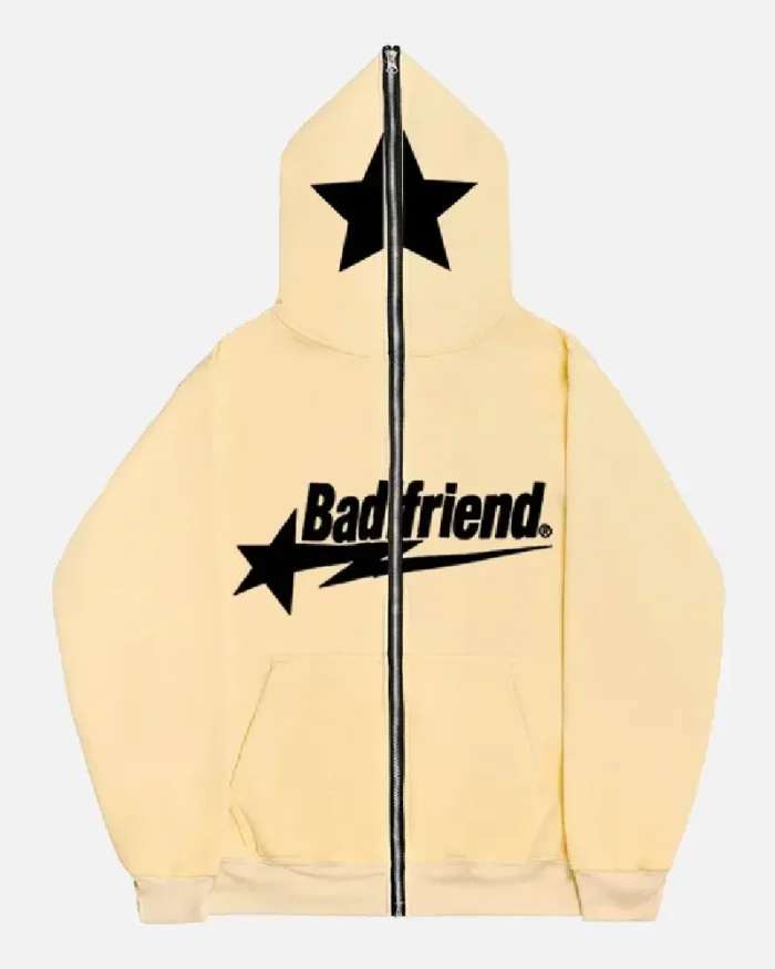 Bad Friend Full Zipper Hoodie Beige Black