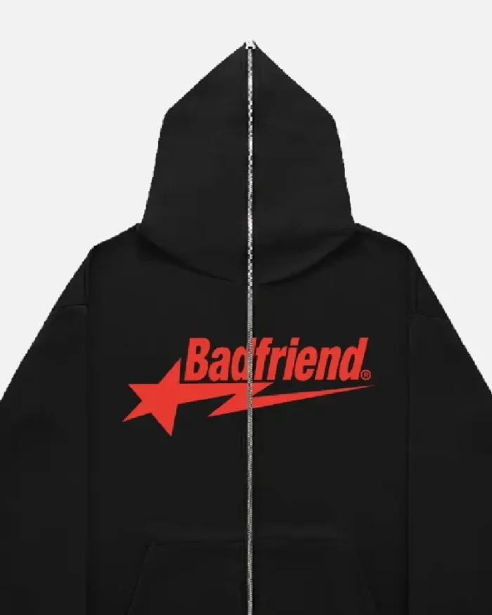 Bad Friend Full Zipper Hoodie Black Red