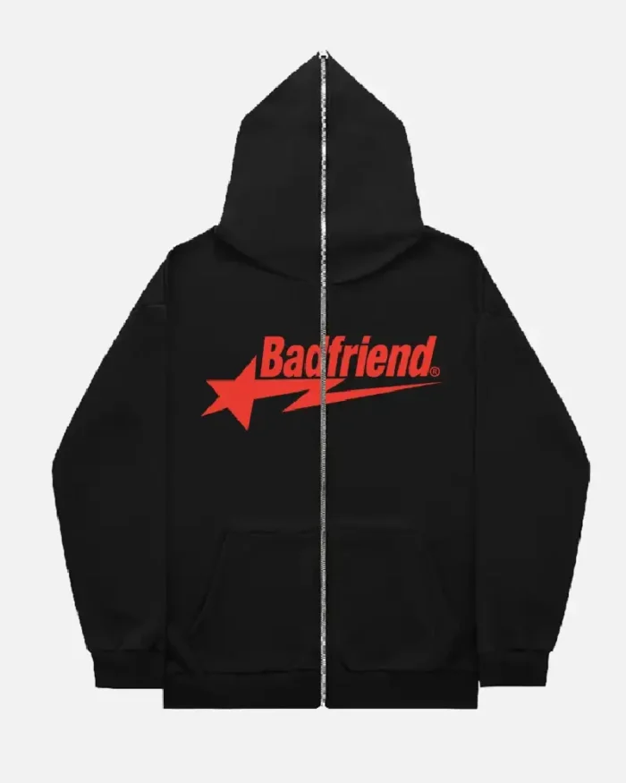 Bad Friend Full Zipper Hoodie Black Red