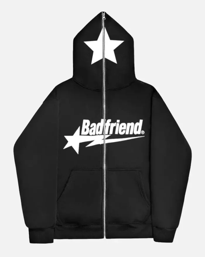 Bad Friend Full Zipper Hoodie Black White