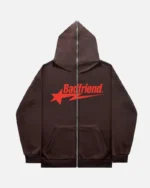 Bad Friend Full Zipper Hoodie Brown Red