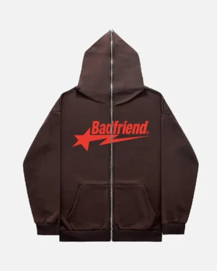 Bad Friend Full Zipper Hoodie Brown Red