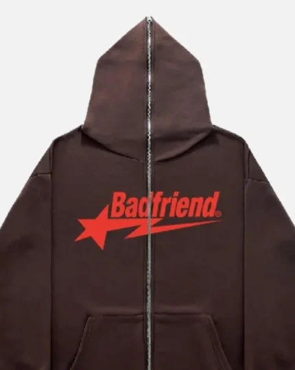 Bad Friend Full Zipper Hoodie Brown Red