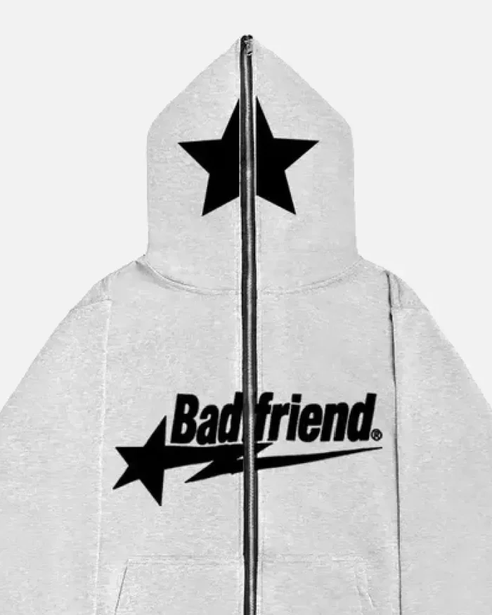 Bad Friend Full Zipper Hoodie Light Grey Black