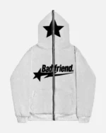Bad Friend Full Zipper Hoodie Light Grey Black