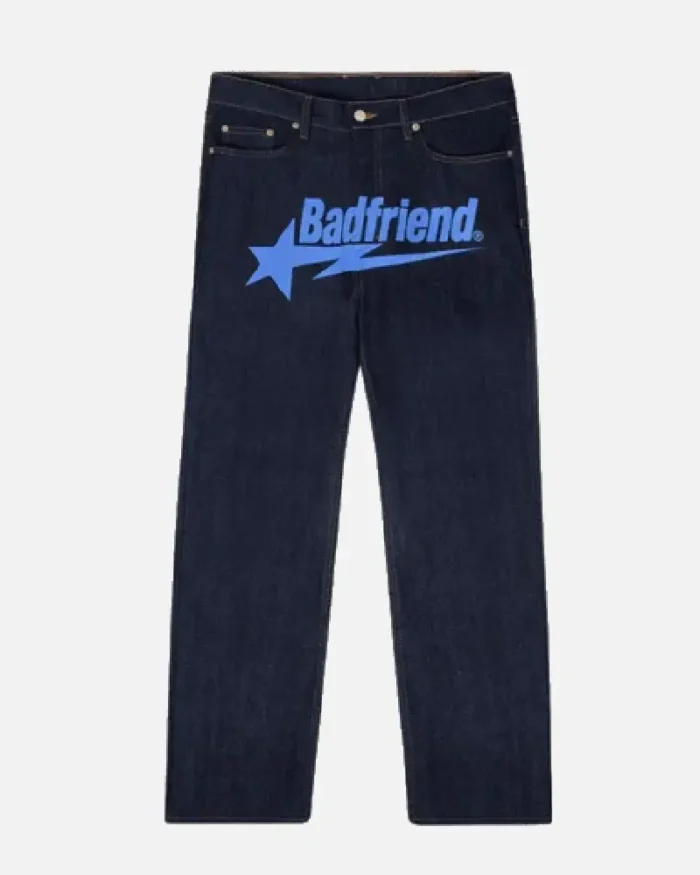 Bad Friend Latter Printed Jeans Black Blue