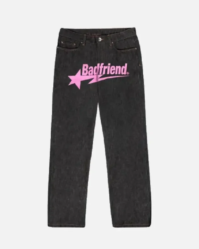 Bad Friend Latter Printed Jeans Black Pink