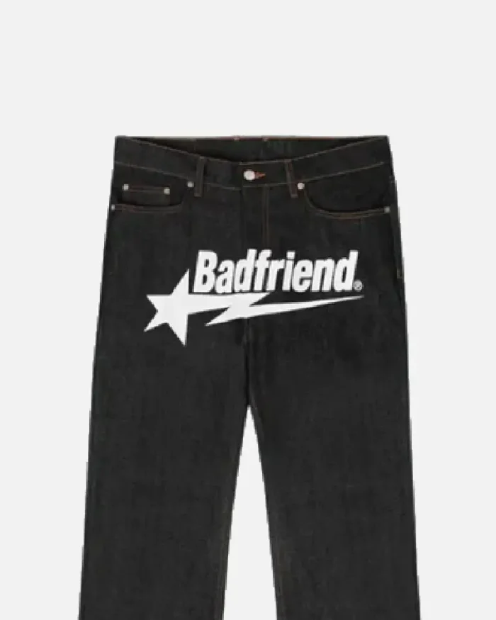 Bad Friend Latter Printed Jeans Black White