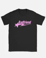 Bad Friend Letter Print Shirt Black Pink