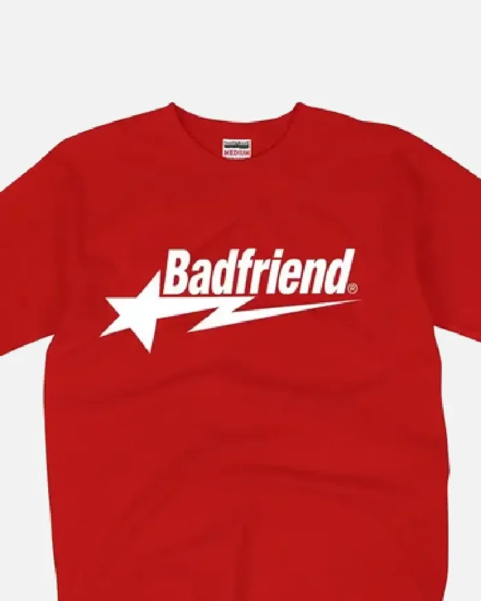 Bad Friend Letter Print Shirt RedWhite (2)