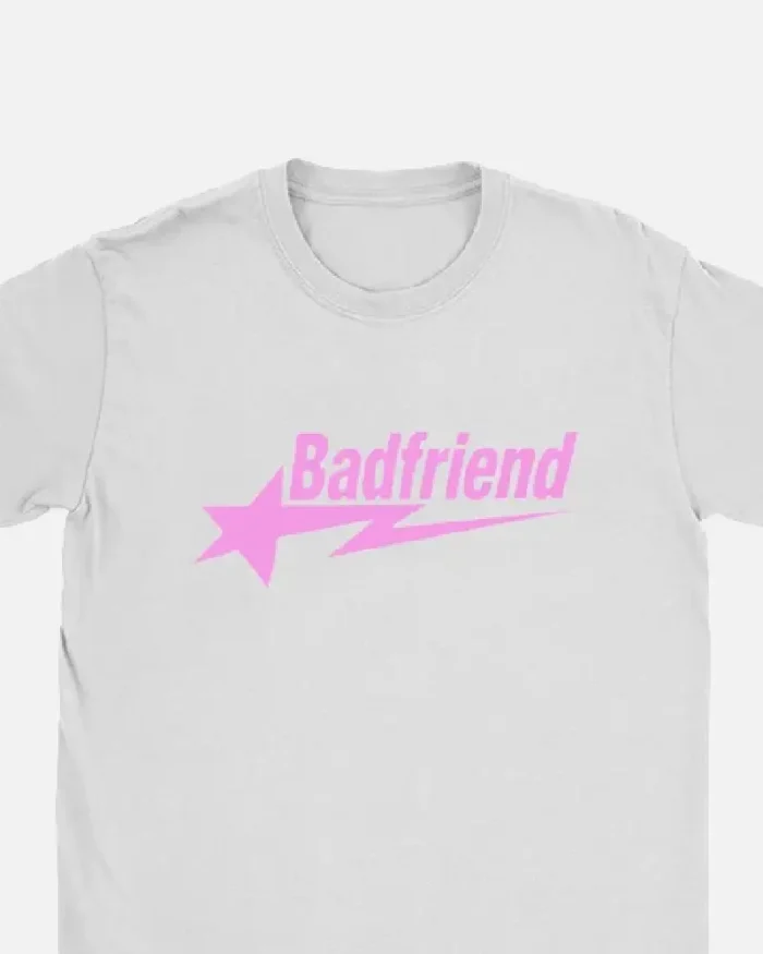 Bad Friend Letter Print Shirt WhitePink (1)
