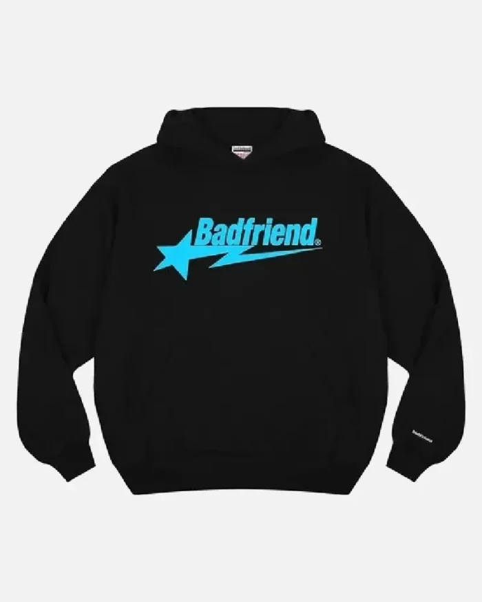 Bad Friend Letter Printed Hoodie Black