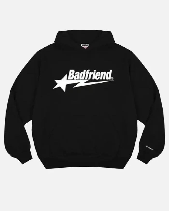 Bad Friend Letter Printed Hoodie Black White